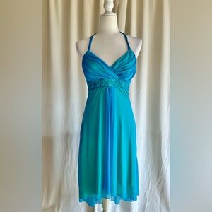 Party/Prom/formal/wedding guest blue green halter dress
